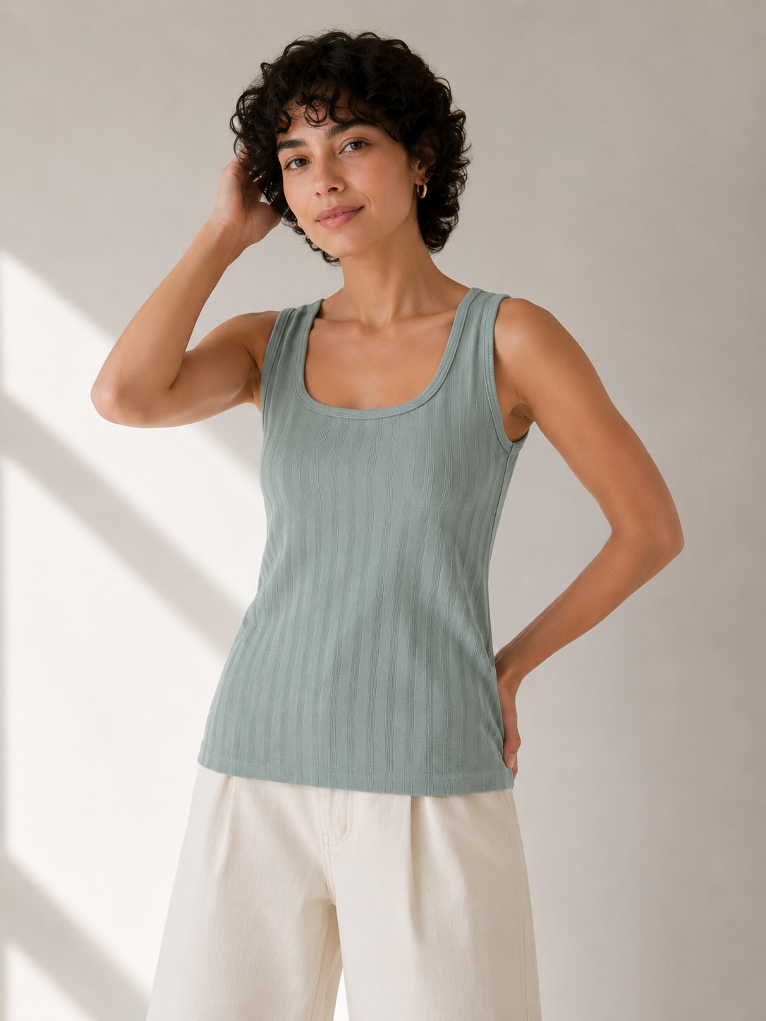Ribbed Tank Top Sage Wide-Rib Square-Neck Tank | Miss Kapachi