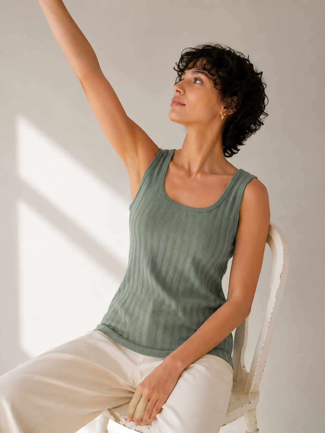 Ribbed Tank Top Sage Wide-Rib Square-Neck Tank | Miss Kapachi