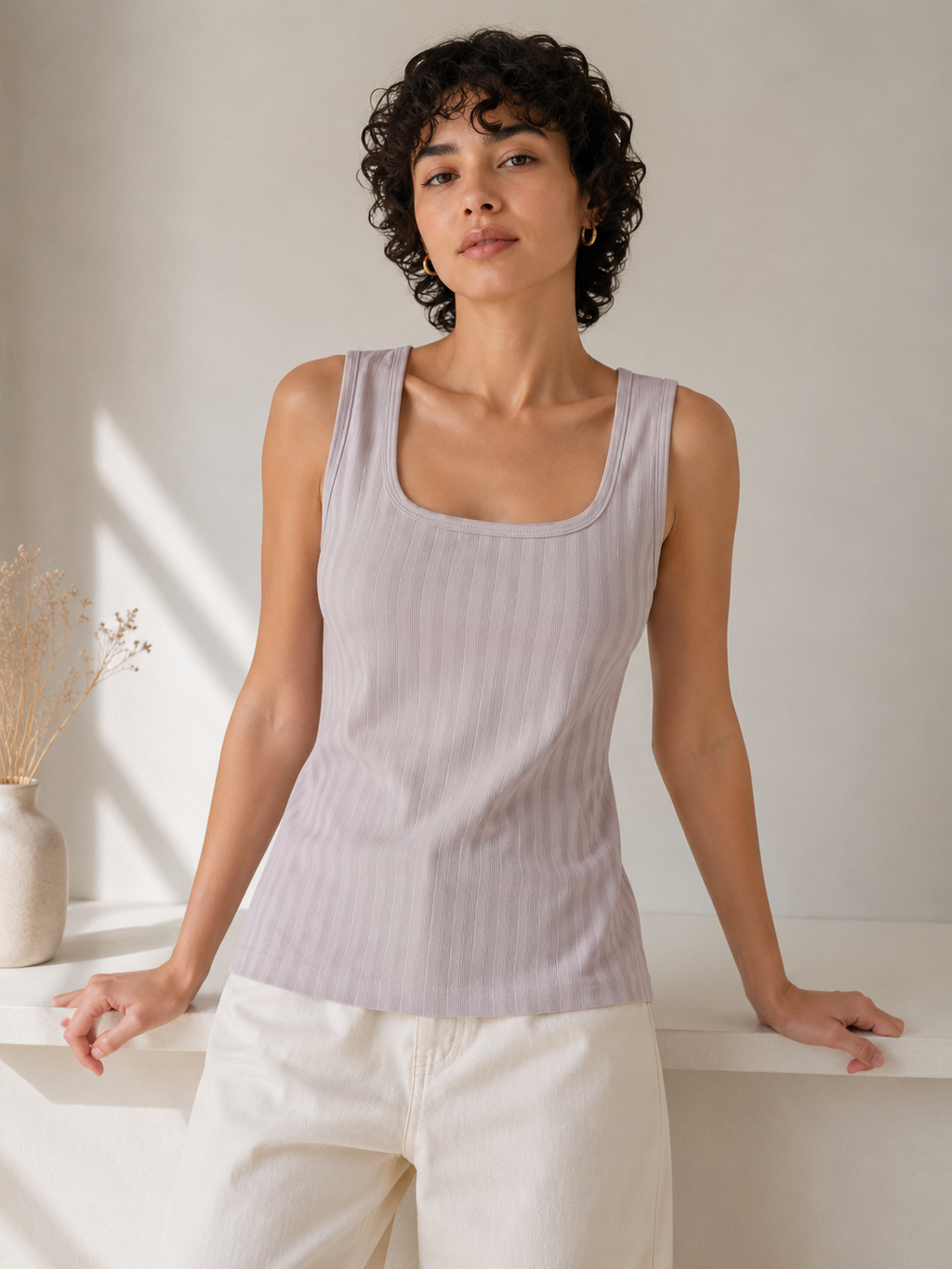 Ribbed Tank Top Sage Wide-Rib Square-Neck Tank | Miss Kapachi