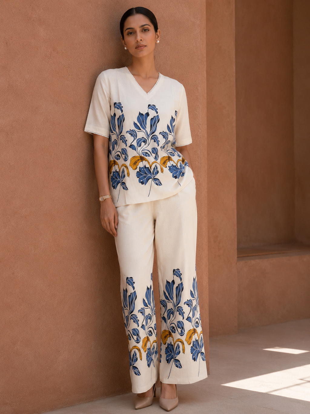 Off-White Ethnic Ivory Kalamkari Blossom Co-ord Set | Miss Kapachi