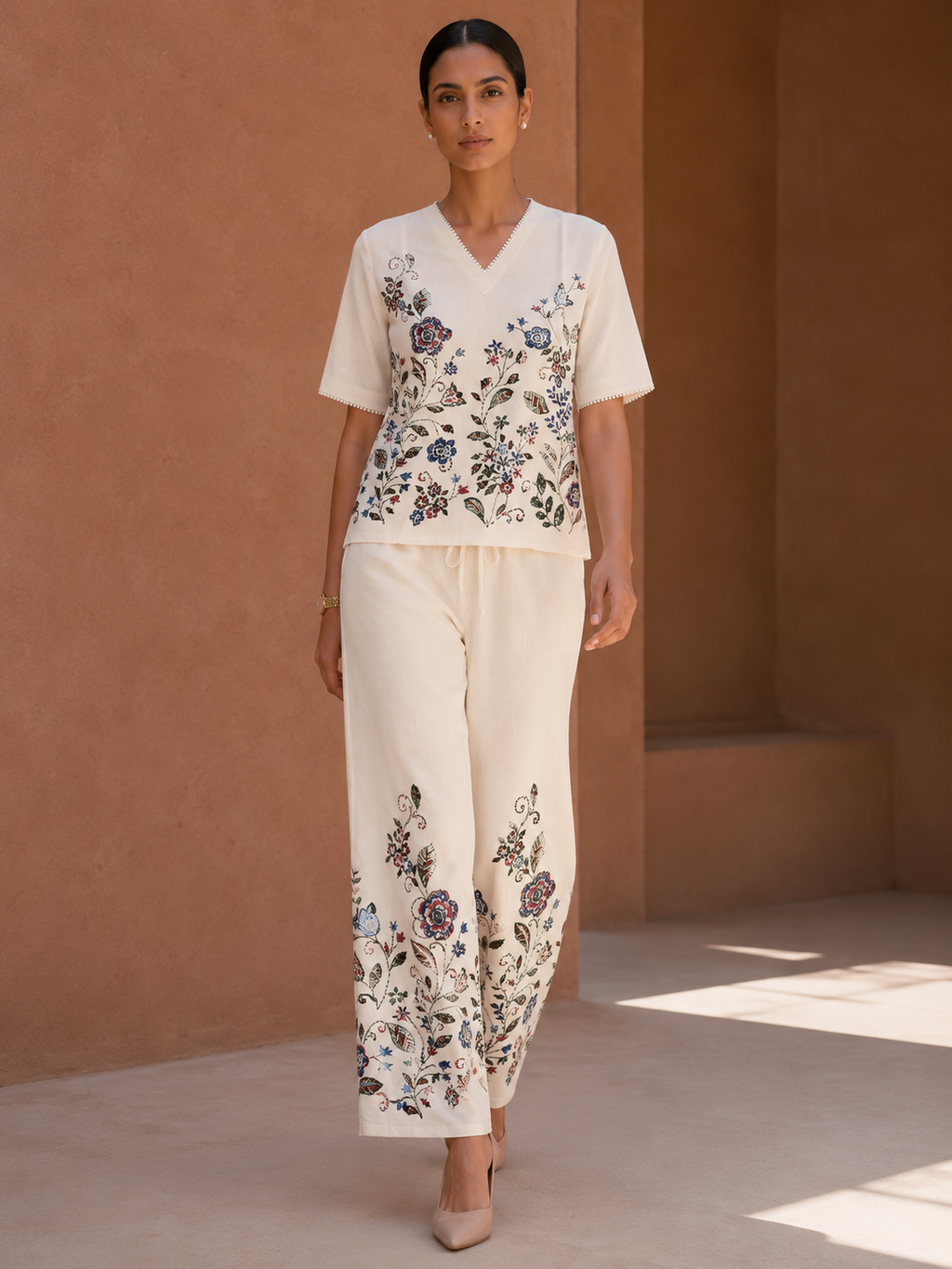 Off-White Ethnic Ivory Kalamkari Blossom Co-ord Set | Miss Kapachi