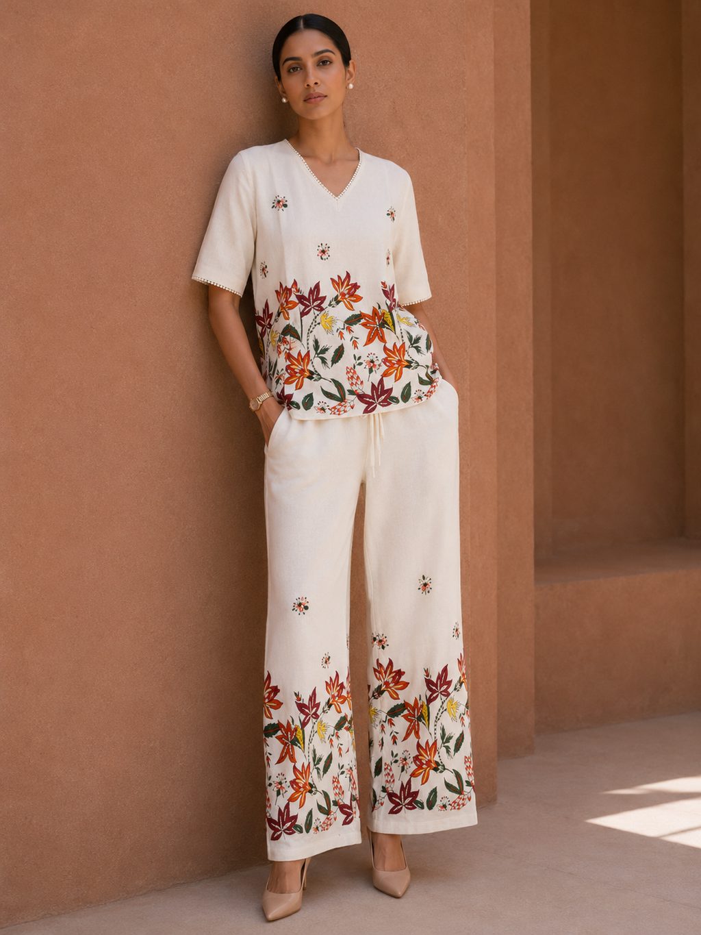 Off-White Ethnic Ivory Kalamkari Blossom Co-ord Set | Miss Kapachi