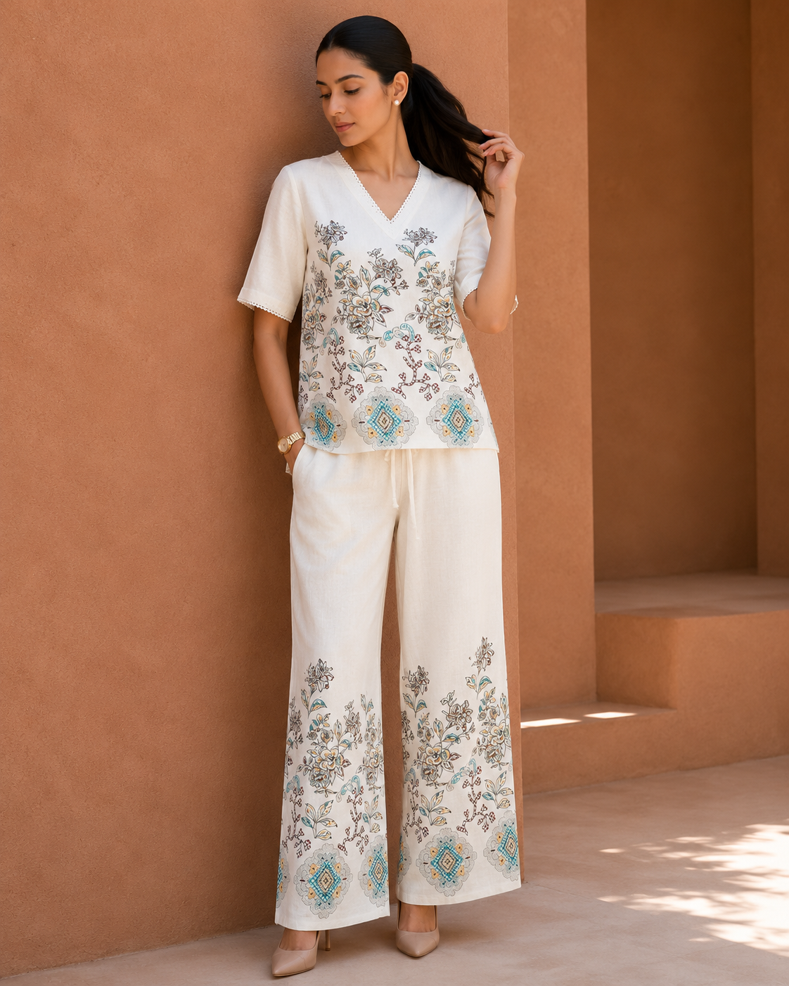 Off-White Ethnic Ivory Kalamkari Blossom Co-ord Set | Miss Kapachi