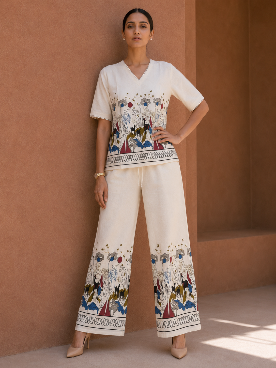 Off-White Ethnic Ivory Kalamkari Blossom Co-ord Set | Miss Kapachi