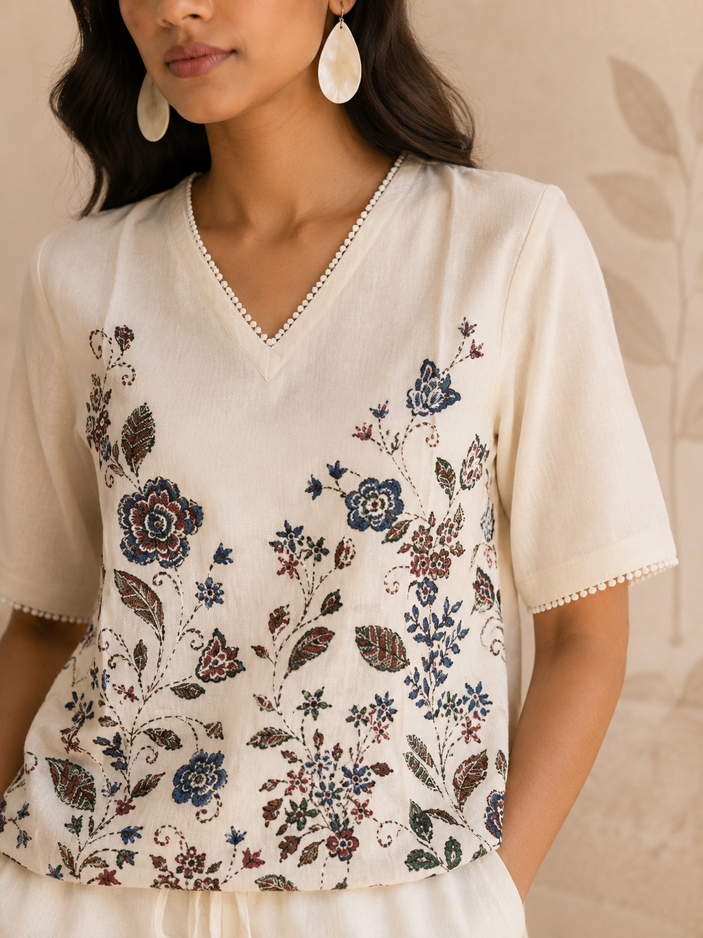 Off-White Ethnic Ivory Kalamkari Blossom Co-ord Set | Miss Kapachi