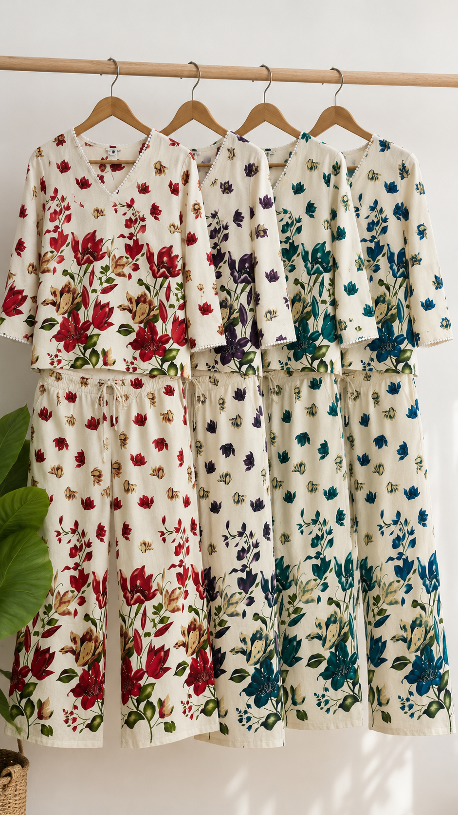 Cream Floral Print Co-ord Set Ivory Violet Bloom Co-ord Set | Miss Kapachi
