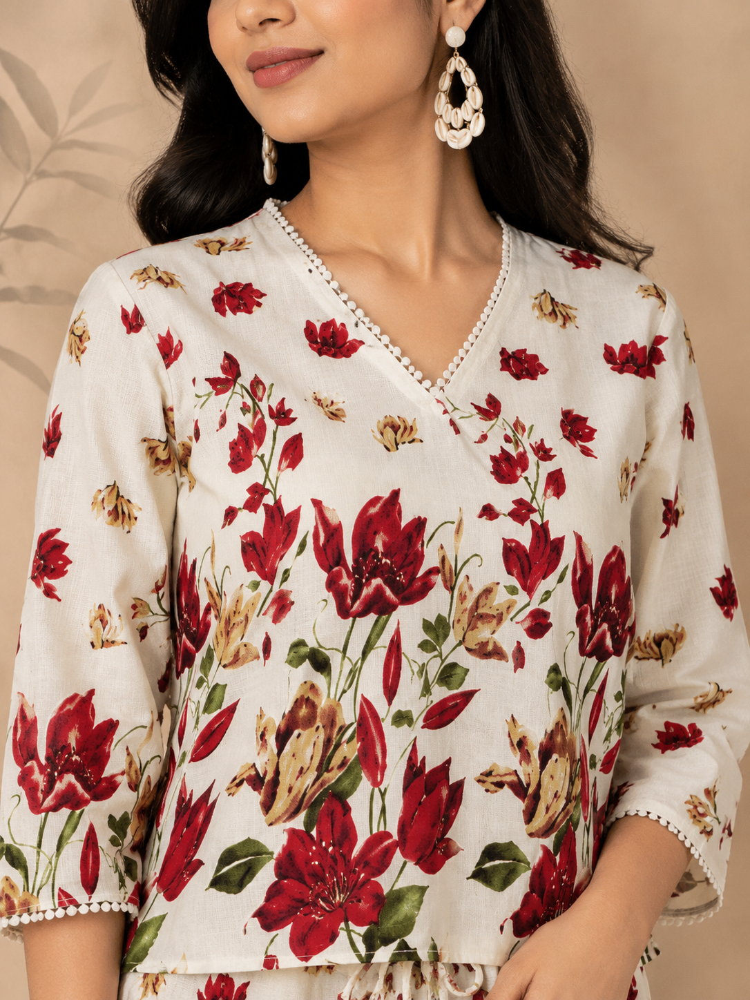 Cream Floral Print Co-ord Set Ivory Violet Bloom Co-ord Set | Miss Kapachi