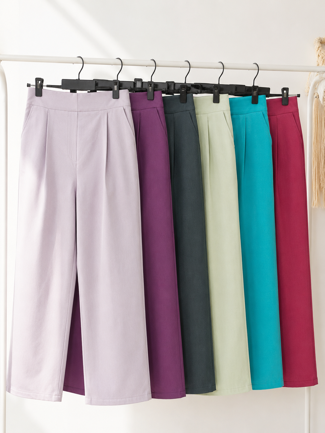 Wide-Leg Trousers Crimson Linen-Look High-Waist Trousers | Miss Kapachi