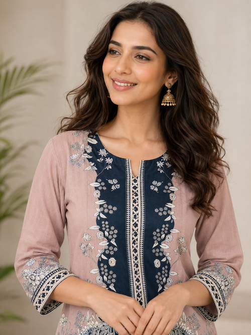 Blush Pink & Black Chrysanthemum Butterfly Print Ethnic Co-ord Set | Miss Kapachi