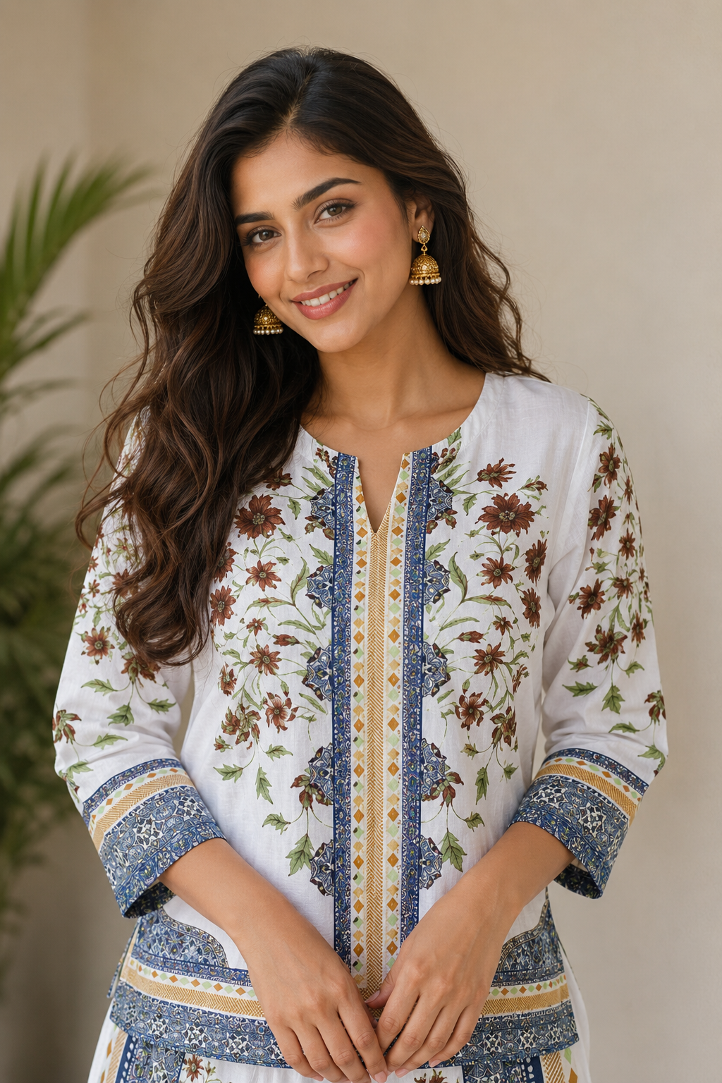 White Sunflower & Blue Geometric Border Print Ethnic Co-Ord Set | Miss Kapachi