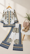 White Sunflower & Blue Geometric Border Print Ethnic Co-Ord Set | Miss Kapachi