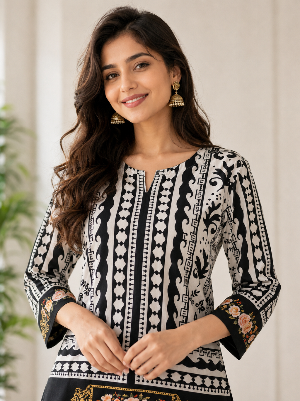 Black & White Tribal Baroque Print Ethnic Fusion Co-Ord Set | Miss Kapachi