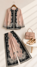 Blush Pink & Charcoal Chrysanthemum Butterfly Print Ethnic Co-Ord Set | Miss Kapachi