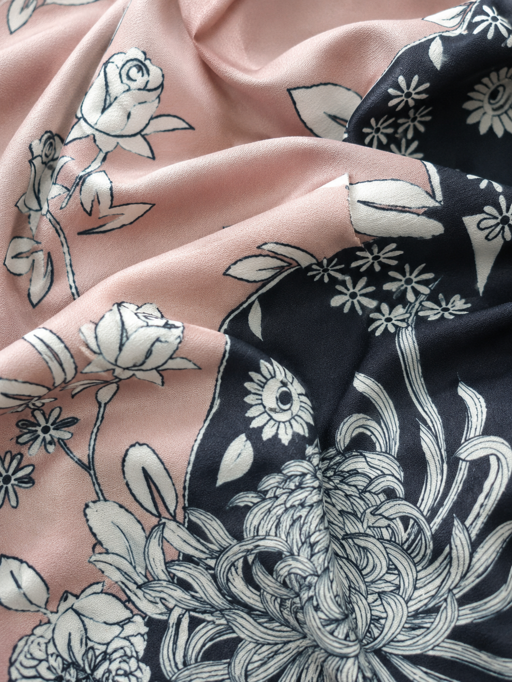 Blush Pink & Charcoal Chrysanthemum Butterfly Print Ethnic Co-Ord Set | Miss Kapachi