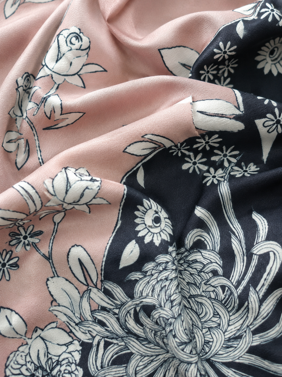 Blush Pink & Charcoal Chrysanthemum Butterfly Print Ethnic Co-Ord Set | Miss Kapachi