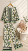 Cream & Mint Green Jaal Floral Block Print Ethnic Co-Ord Set | Miss Kapachi