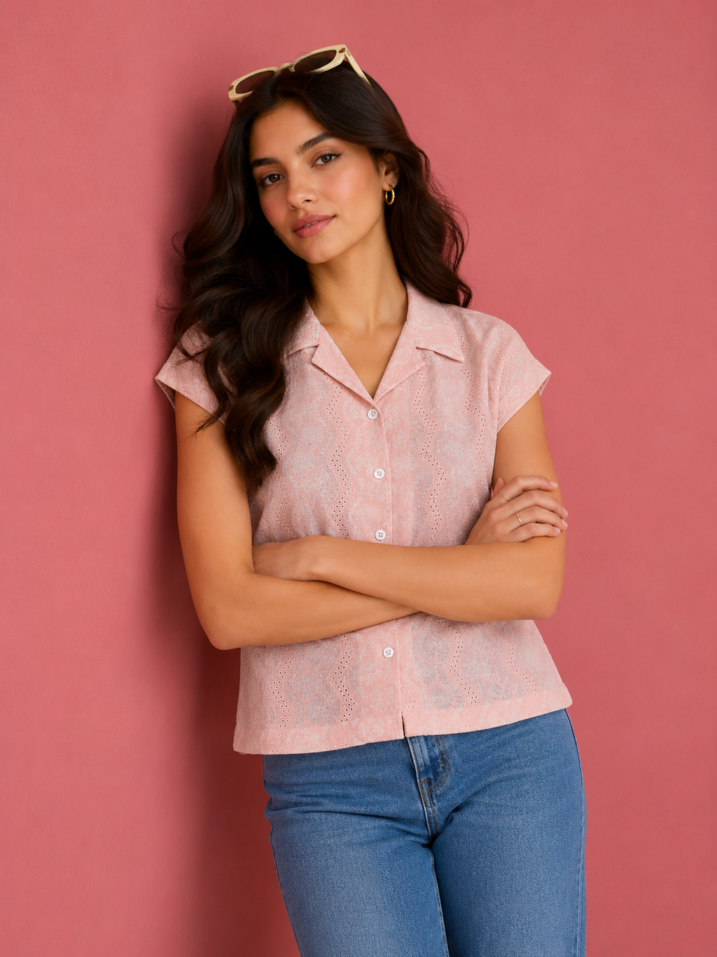 Floral Lace Button-Down Short Sleeve Shirt | Miss Kapachi