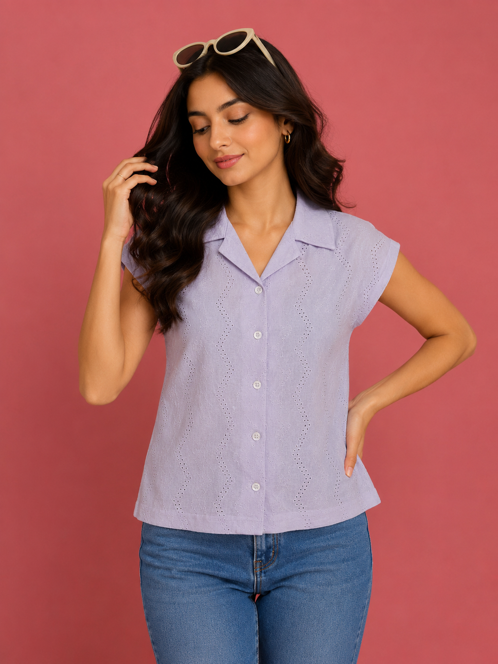 Floral Lace Button-Down Short Sleeve Shirt | Miss Kapachi