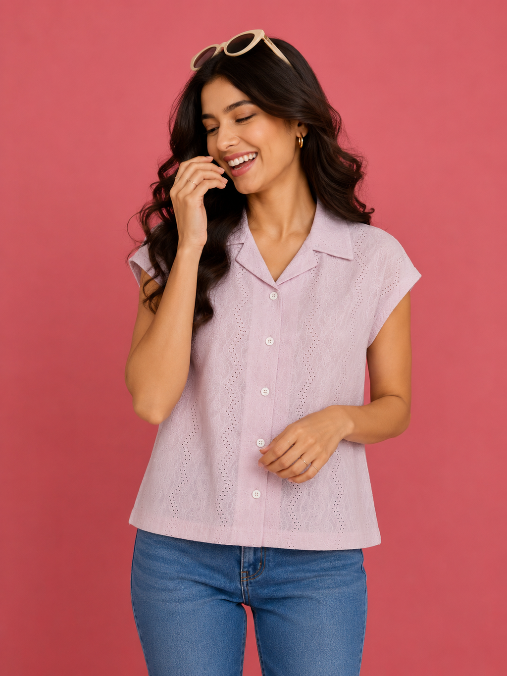 Floral Lace Button-Down Short Sleeve Shirt | Miss Kapachi