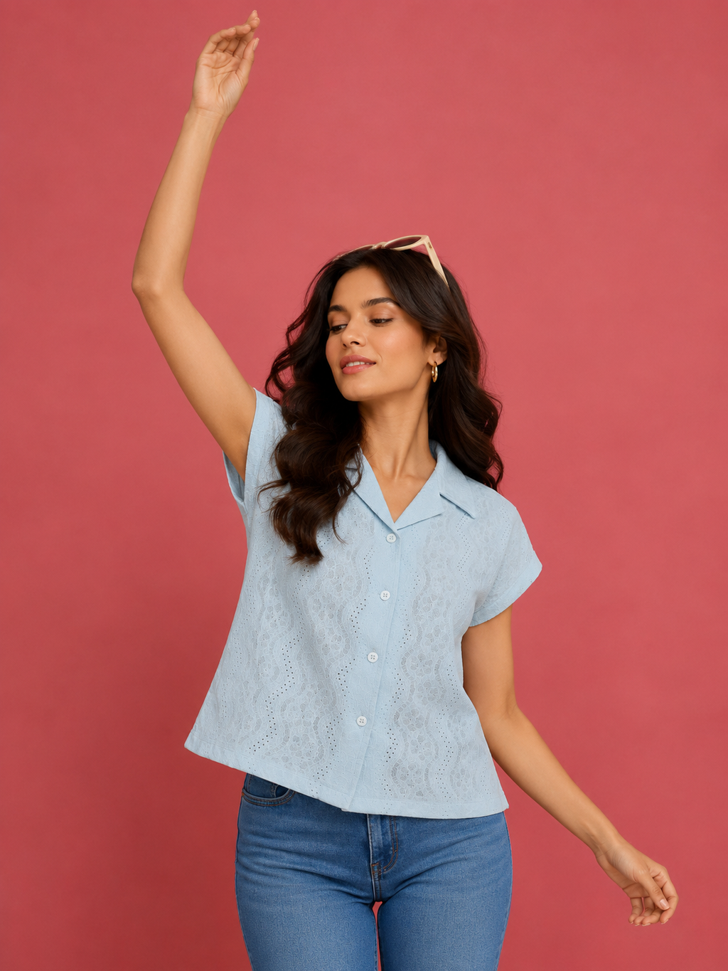 Floral Lace Button-Down Short Sleeve Shirt | Miss Kapachi