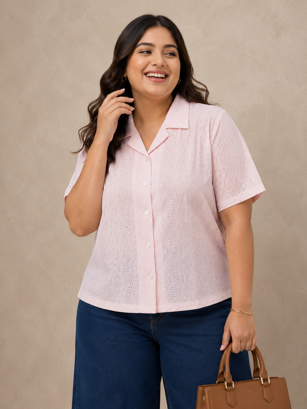 Women's Floral Lace Button-Down Short Sleeve Shirt | Zero+1 | Plus Size (3XL–4XL)