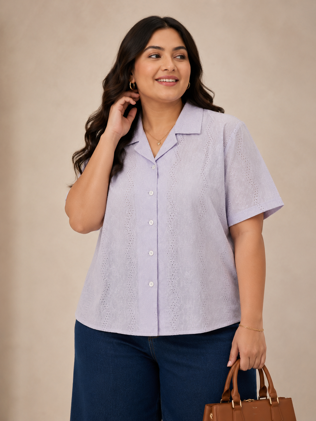 Women's Floral Lace Button-Down Short Sleeve Shirt | Zero+1 | Plus Size (3XL–4XL)
