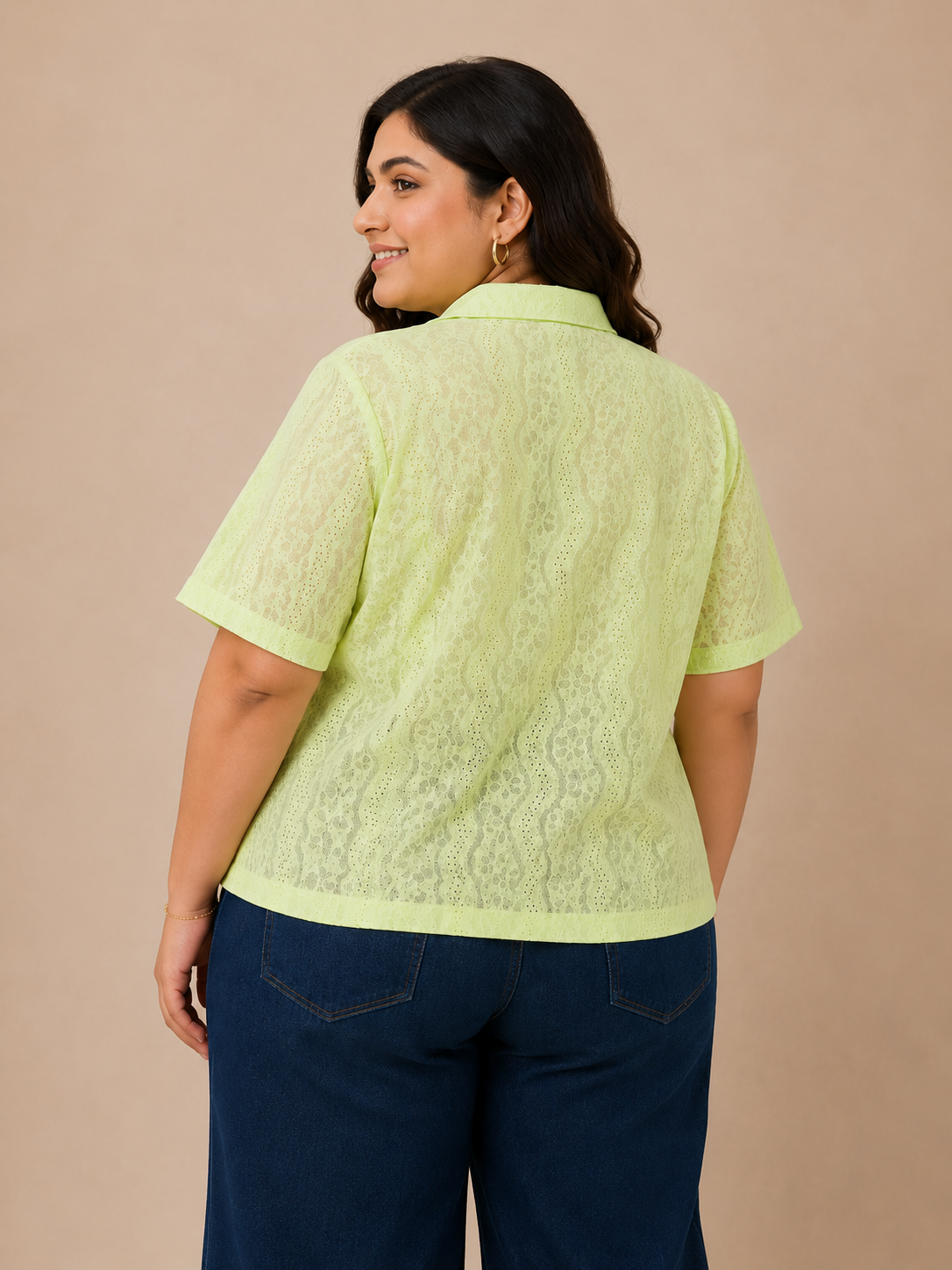 Women's Floral Lace Button-Down Short Sleeve Shirt | Zero+1 | Plus Size (3XL–4XL)