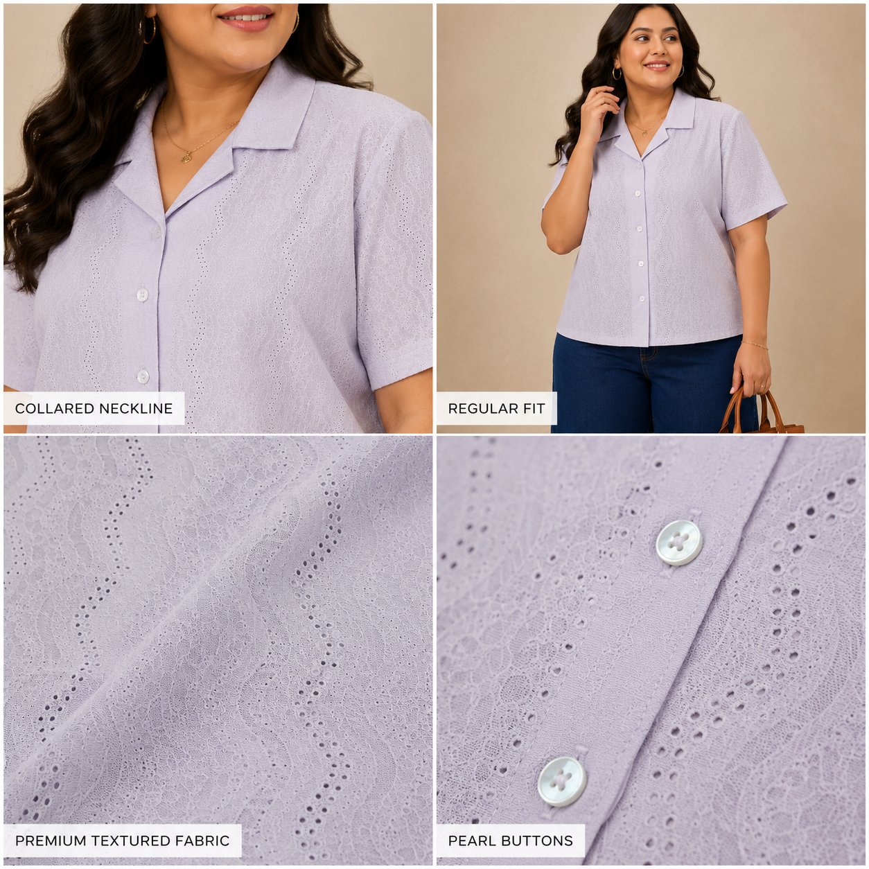 Women's Floral Lace Button-Down Short Sleeve Shirt | Zero+1 | Plus Size (3XL–4XL)
