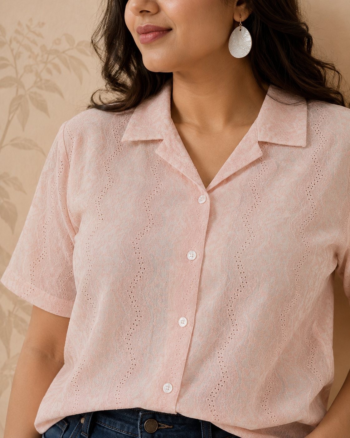 Women's Floral Lace Button-Down Short Sleeve Shirt | Zero+1 | Plus Size (3XL–4XL)