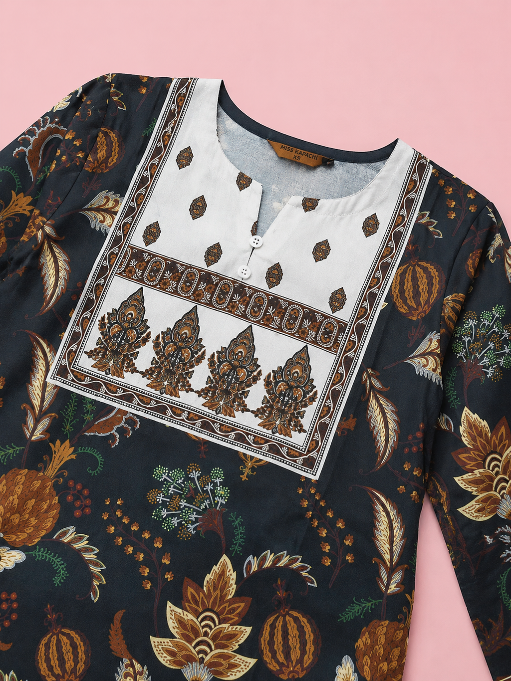 Cream & Maroon Hasta Mudra Hand Motif Ethnic Print Full Sleeve Kurti | Miss Kapachi