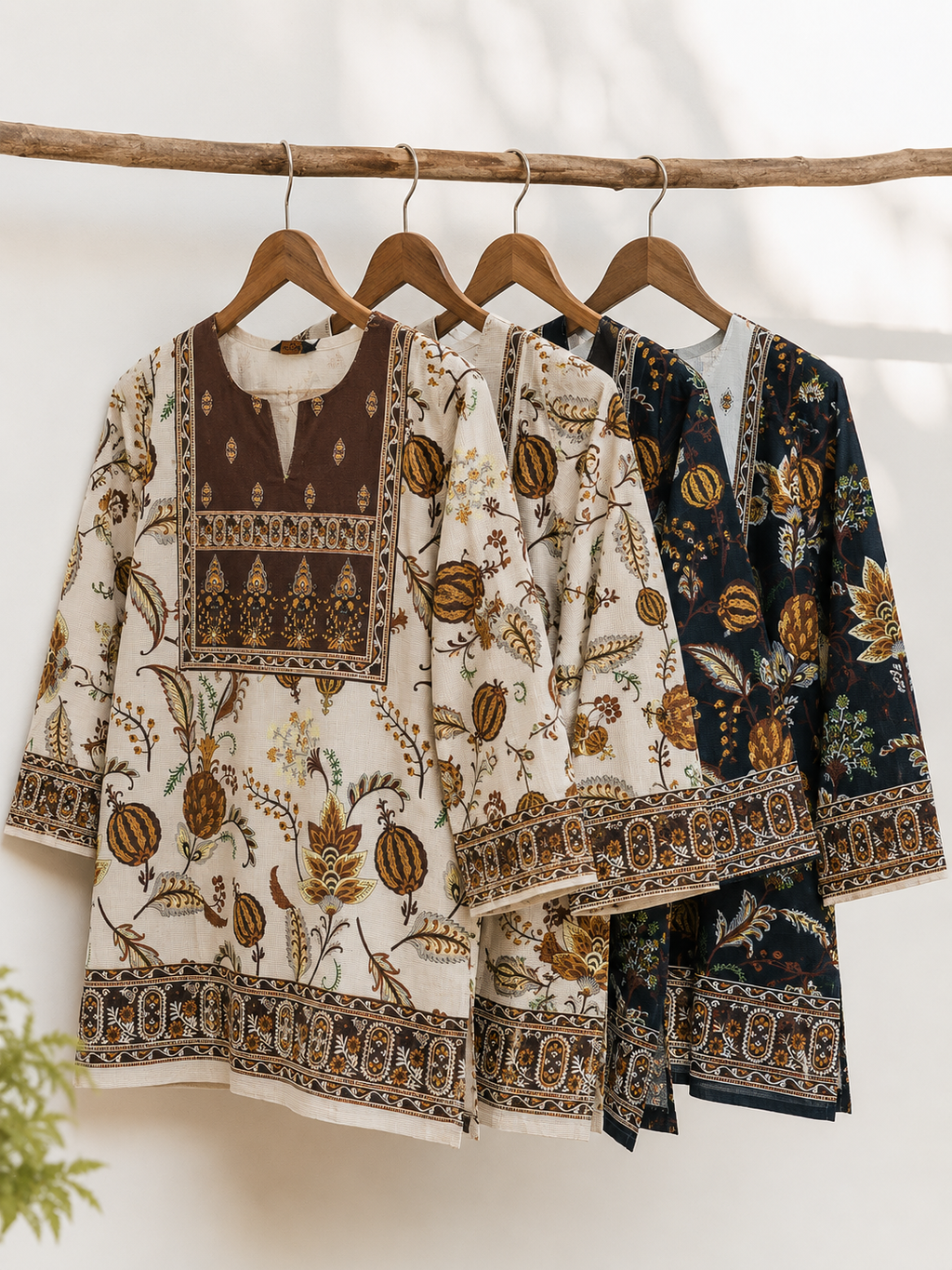 Cream & Maroon Hasta Mudra Hand Motif Ethnic Print Full Sleeve Kurti | Miss Kapachi