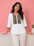 Yoke Print Cotton Kurti top for Women – Ethnic Embroidered Neckline | Miss Kapachi