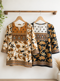 White & Brown Jacobean Floral Heritage Print Full Sleeve Kurti | Miss Kapachi