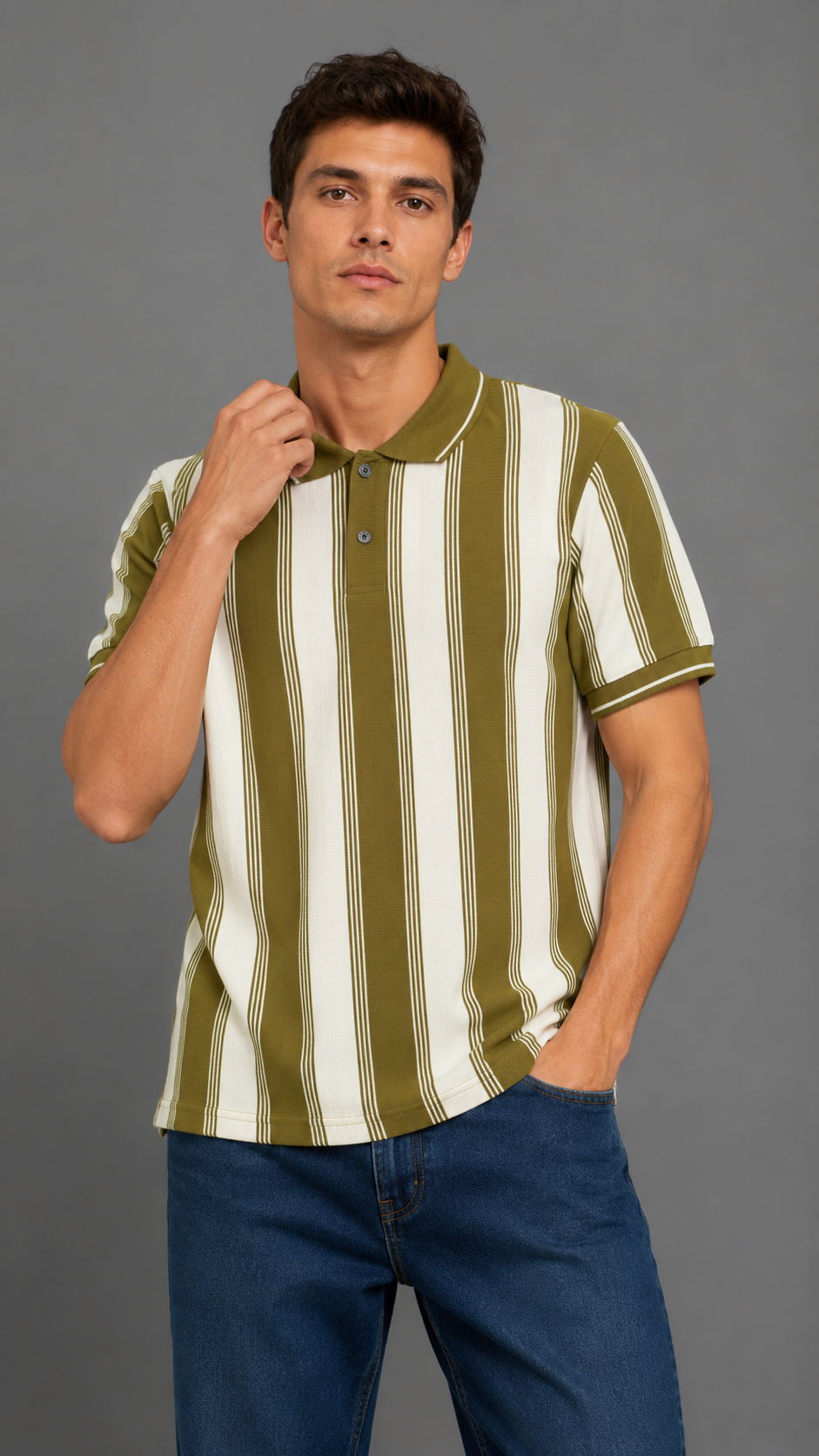 Men's Vertical Stripe Polo T-Shirt | Imported Knit Fabric | Lemon 8