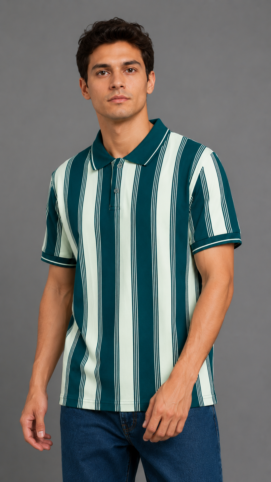 Men's Vertical Stripe Polo T-Shirt | Imported Knit Fabric | Lemon 8