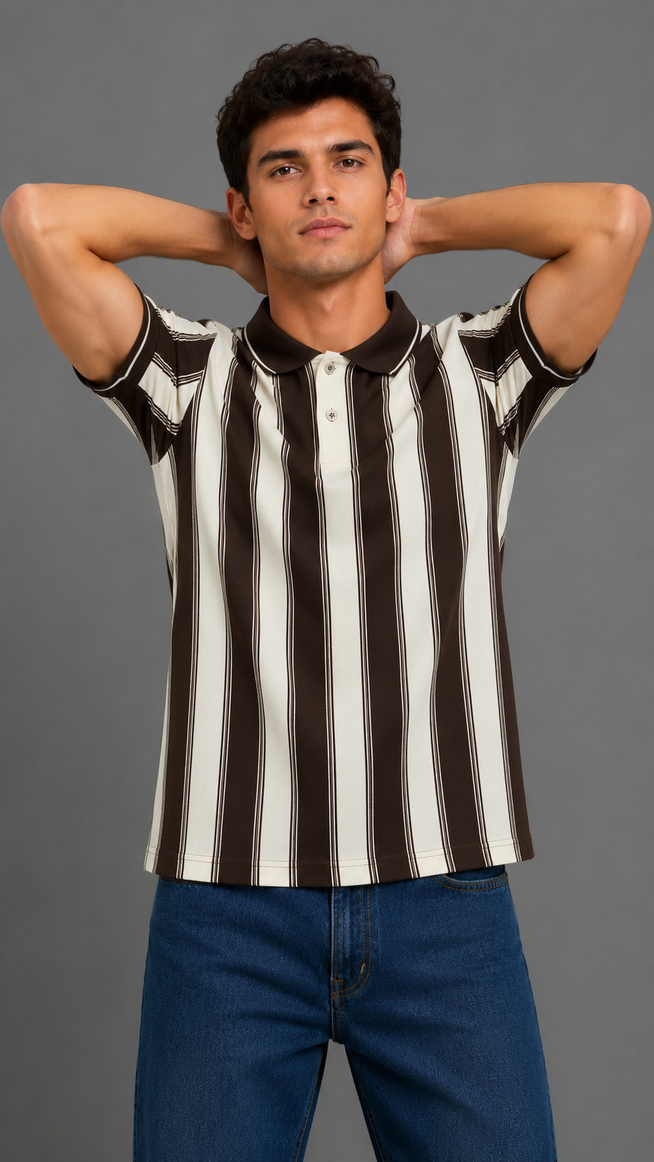 Men's Vertical Stripe Polo T-Shirt | Imported Knit Fabric | Lemon 8