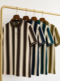 Men's Vertical Stripe Polo T-Shirt | Imported Knit Fabric | Lemon 8