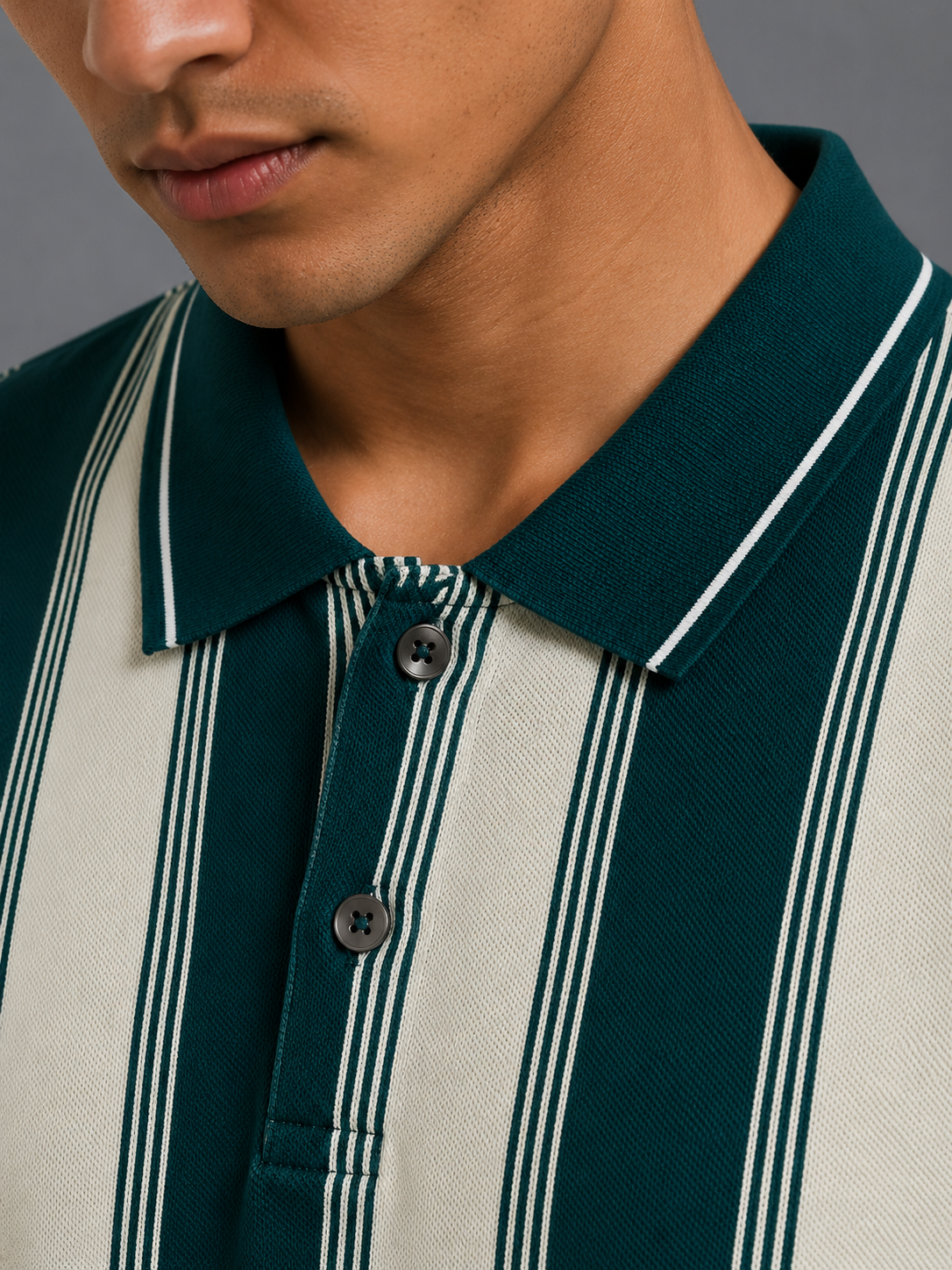 Men's Vertical Stripe Polo T-Shirt | Imported Knit Fabric | Lemon 8