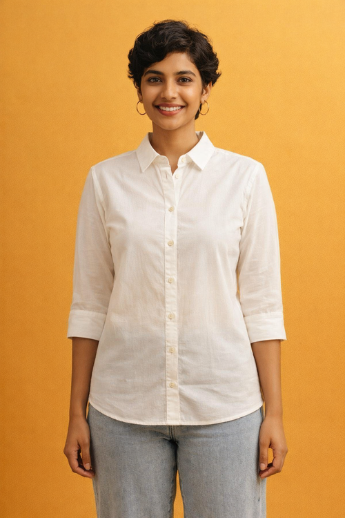 Cotton Solid Collar Shirt for Women | 3/4 Sleeves | Sizes L XL XXL | Miss Kapachi