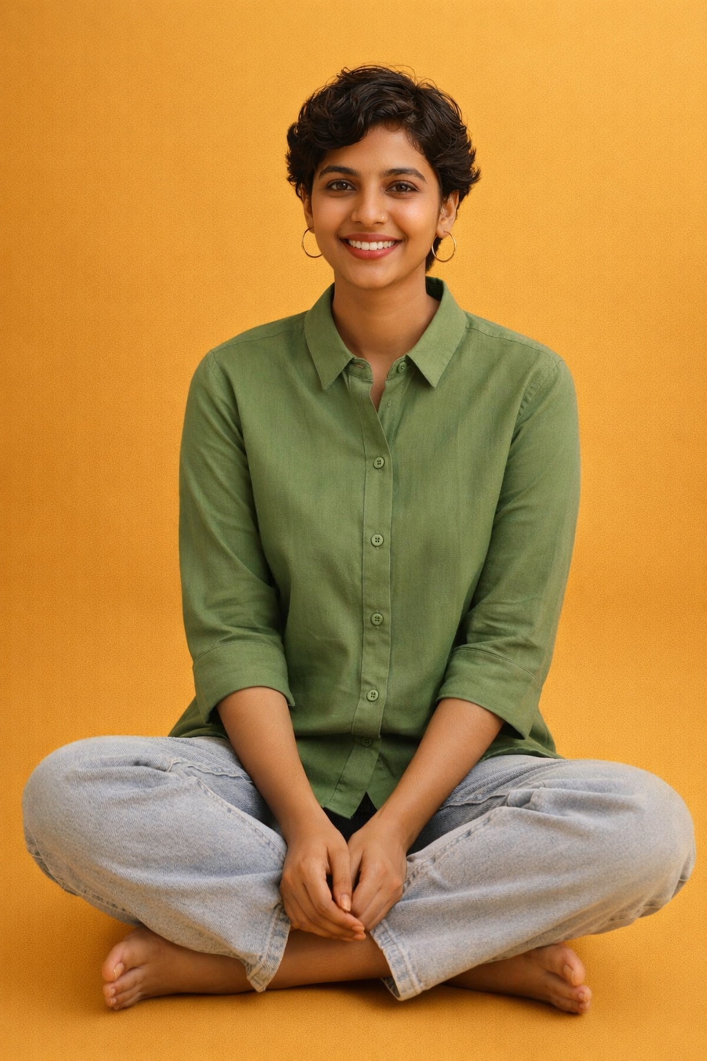 Cotton Solid Collar Shirt for Women | 3/4 Sleeves | Sizes L XL XXL | Miss Kapachi