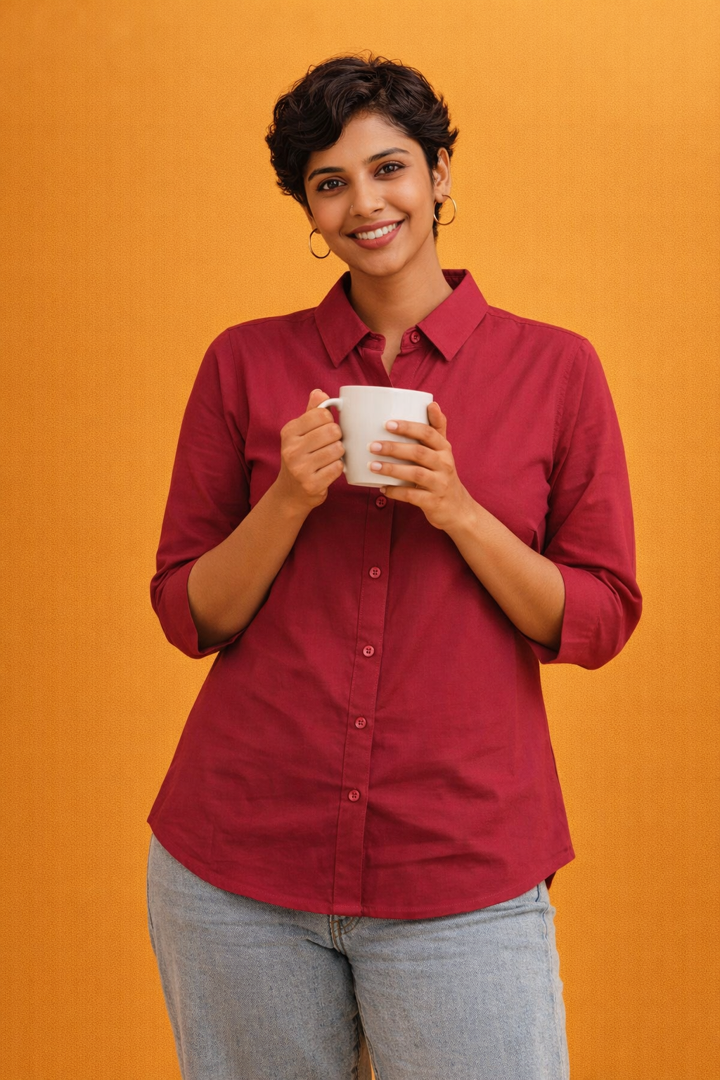 Cotton Solid Collar Shirt for Women | 3/4 Sleeves | Sizes L XL XXL | Miss Kapachi