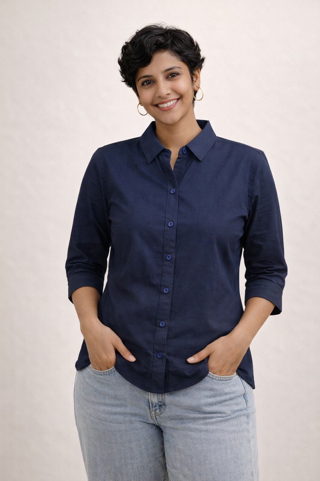Cotton Solid Collar Shirt for Women | 3/4 Sleeves | Sizes L XL XXL | Miss Kapachi