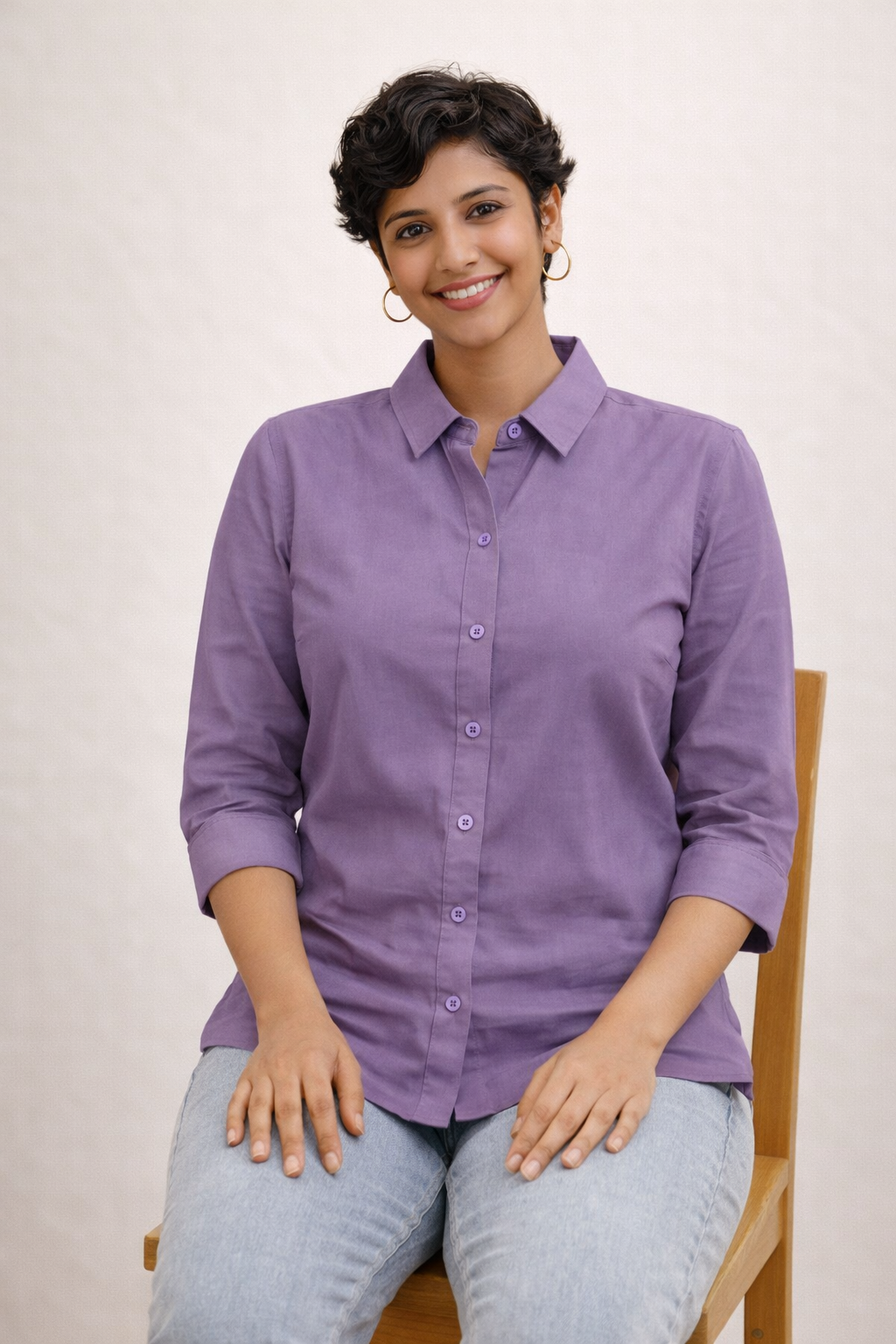 Cotton Solid Collar Shirt for Women | 3/4 Sleeves | Sizes L XL XXL | Miss Kapachi