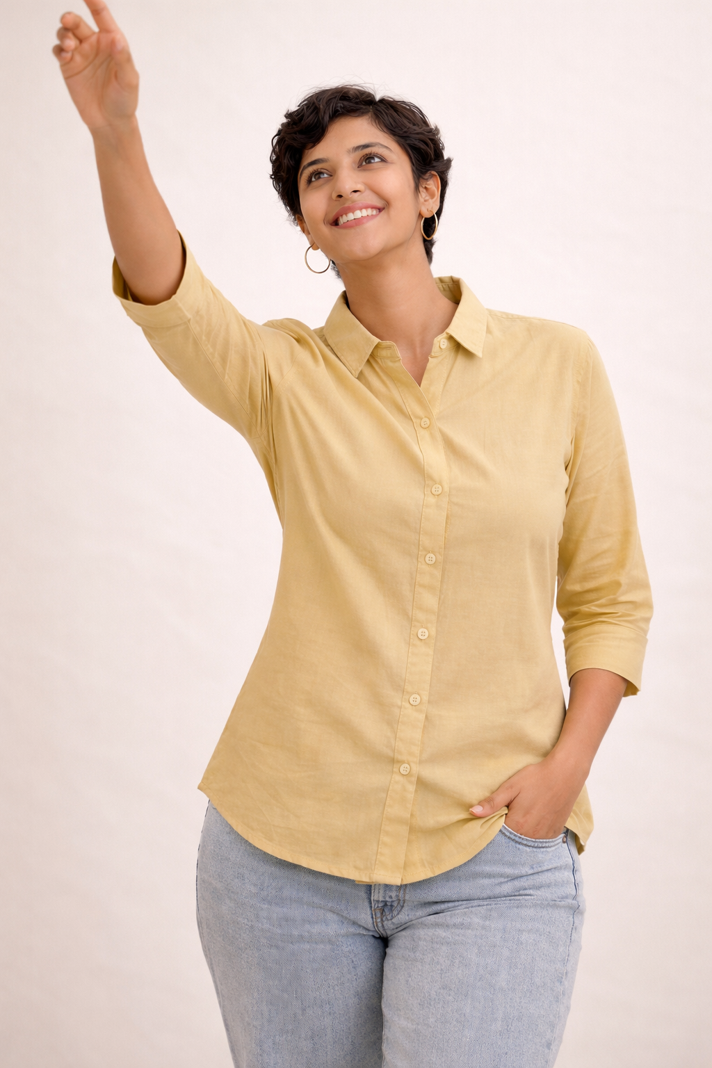 Cotton Solid Collar Shirt for Women | 3/4 Sleeves | Sizes L XL XXL | Miss Kapachi