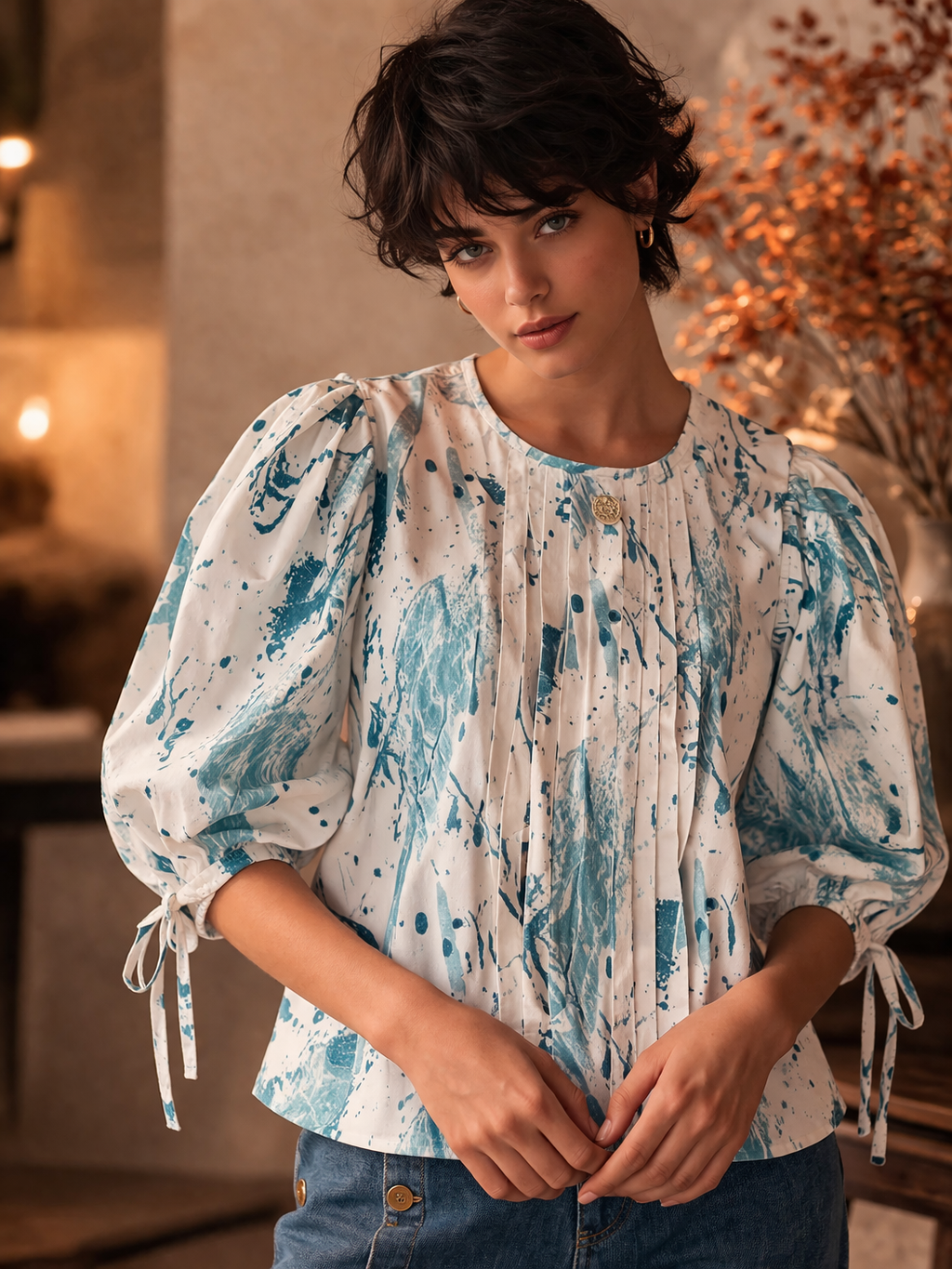 Women's Floral Print Cotton Puff Sleeve Top | Tie-Cuff Casual Top| Miss Kapachi