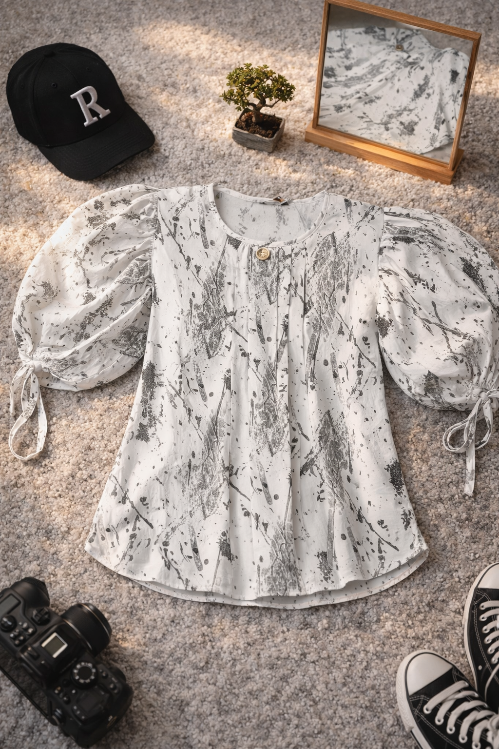 Women's Floral Print Cotton Puff Sleeve Top | Tie-Cuff Casual Top| Miss Kapachi
