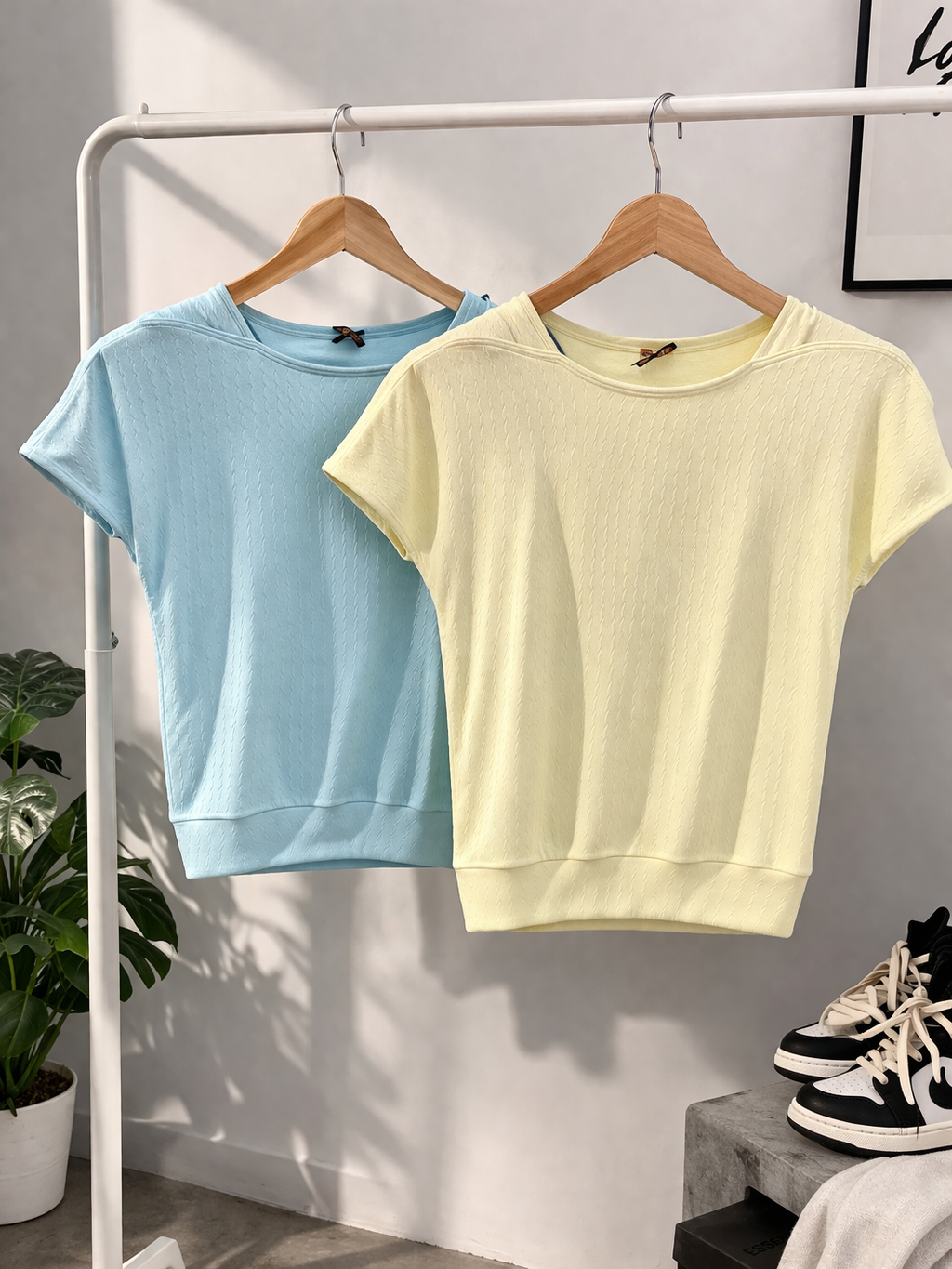 Textured Brazil Round Neck T-Shirt | Brazil Knit Spandex | Kapachi