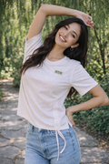Scrumble Knit Drawstring Top | Round Neck Women's Casual Crop T-Shirt | Miss Kapachi