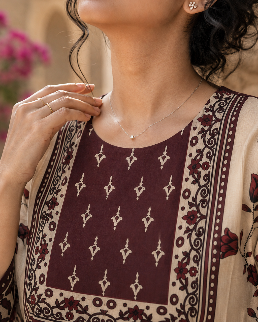 Women's Ethnic Block Print Top | Imported Mapal Fabric | Maroon & Cream | Miss Kapachi