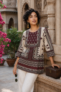 Women's Ethnic Block Print Top | Imported Mapal Fabric | Maroon & Cream | Miss Kapachi